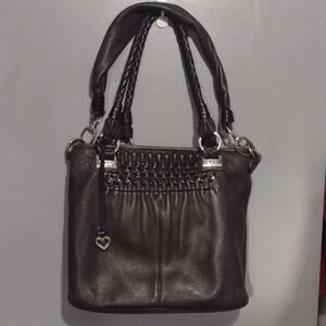 Brighton bucket tote purse leather dark charcoal gray